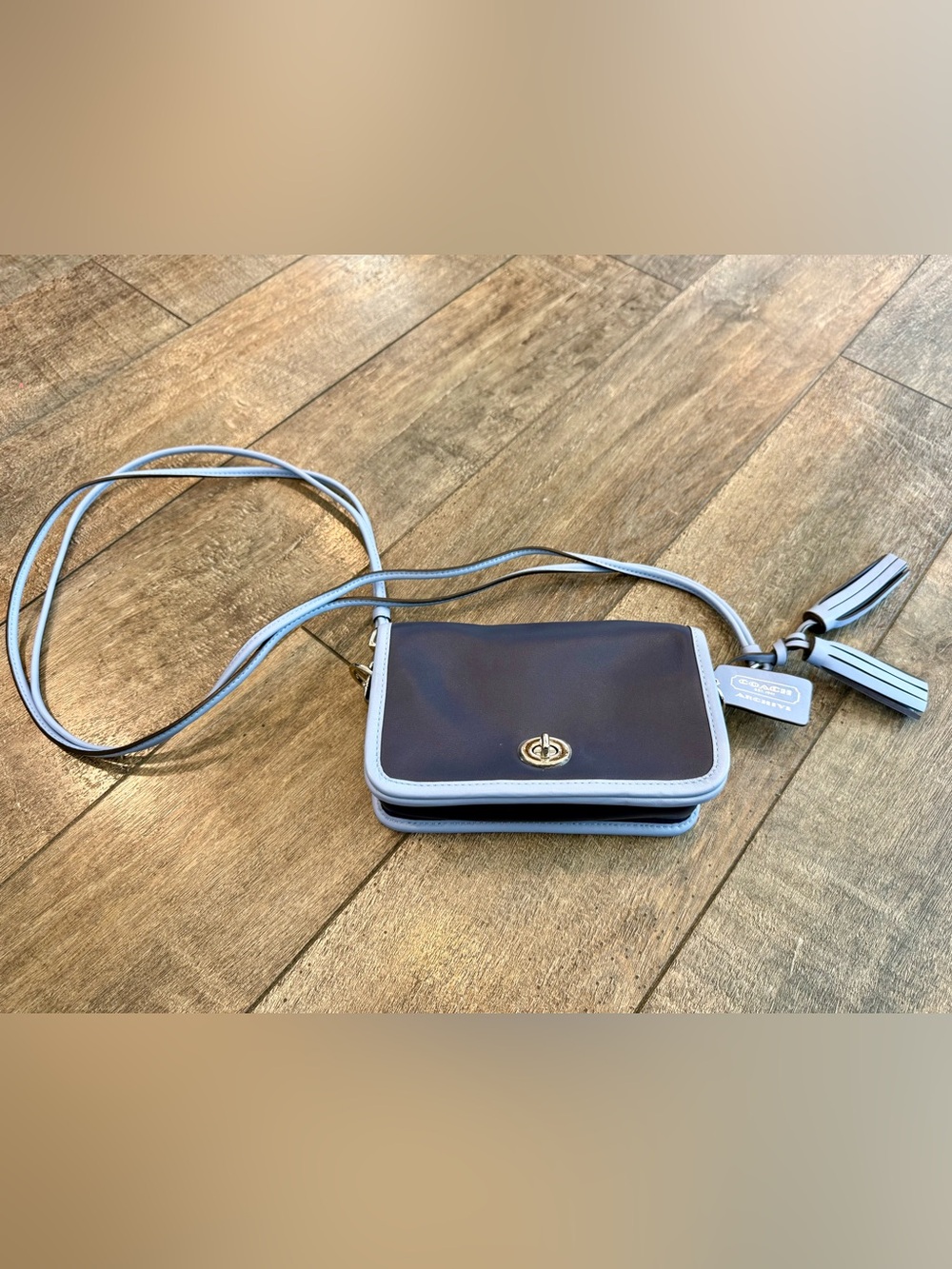 Coach Navy and Light Blue Leather Crossbody with Turn-Lock